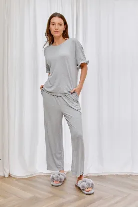 Bamboo Frill Tee Trouser Set in Grey Marl