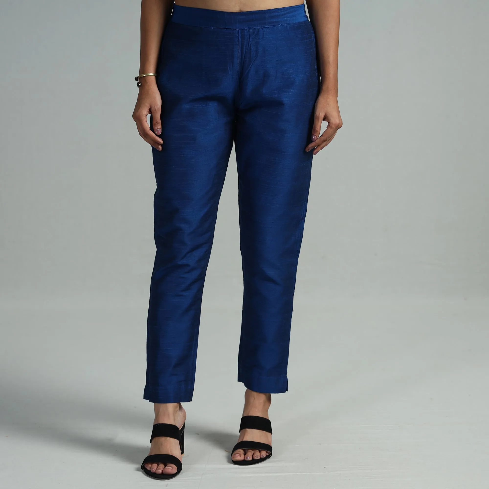 Blue - Silk Tapered Casual Pant for Women 06