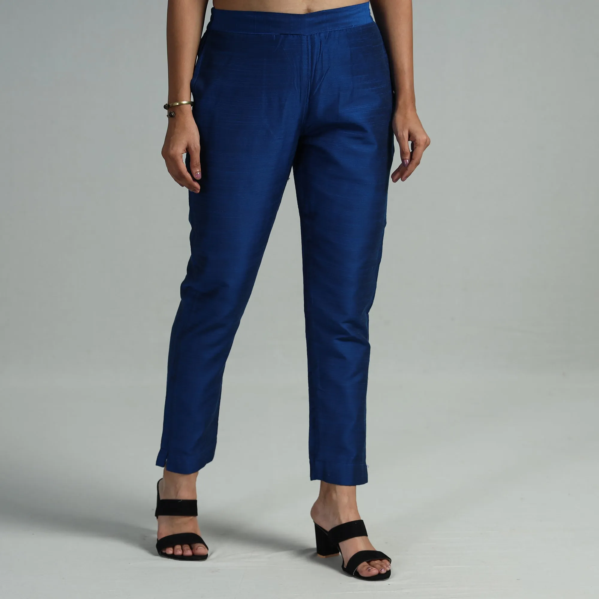 Blue - Silk Tapered Casual Pant for Women 06