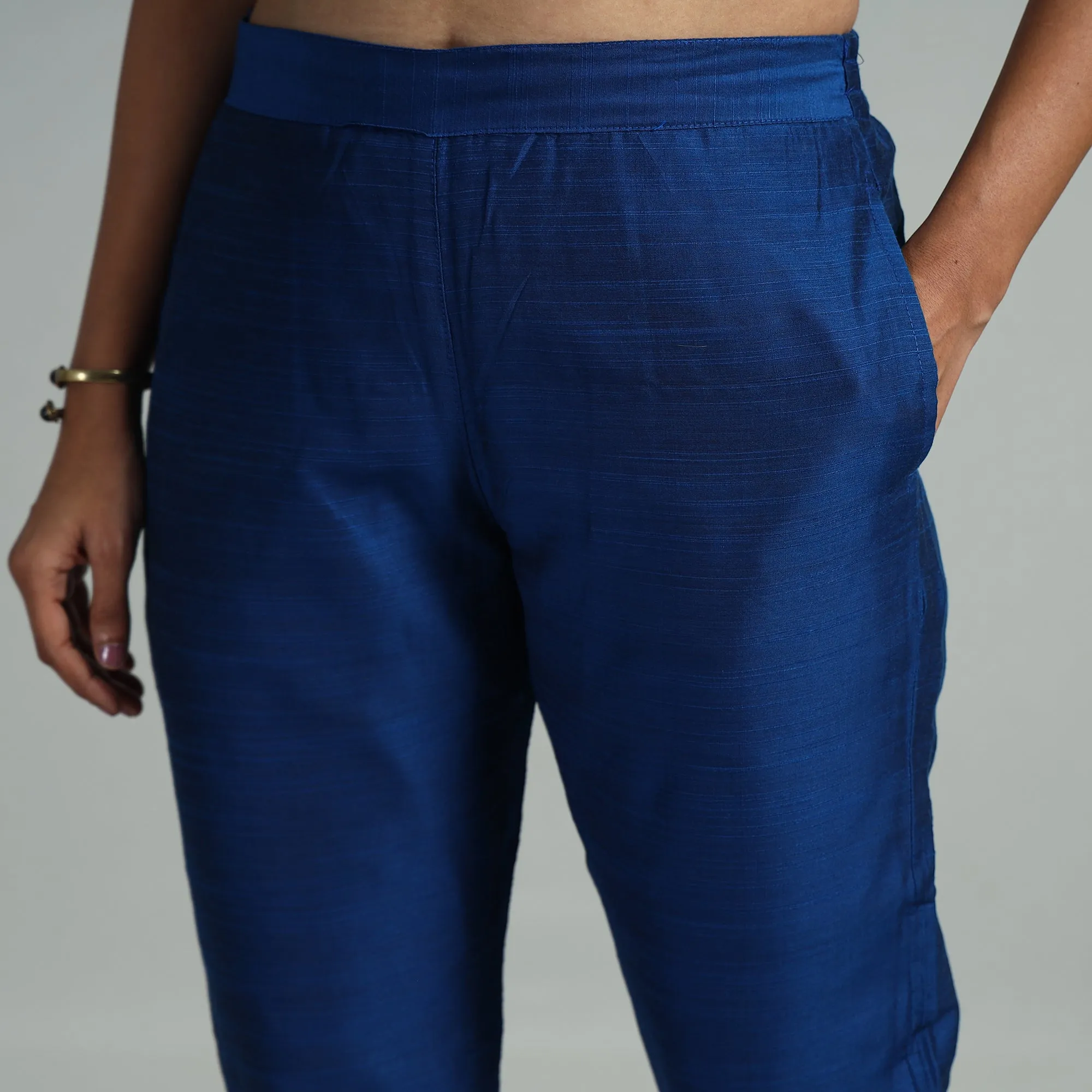 Blue - Silk Tapered Casual Pant for Women 06