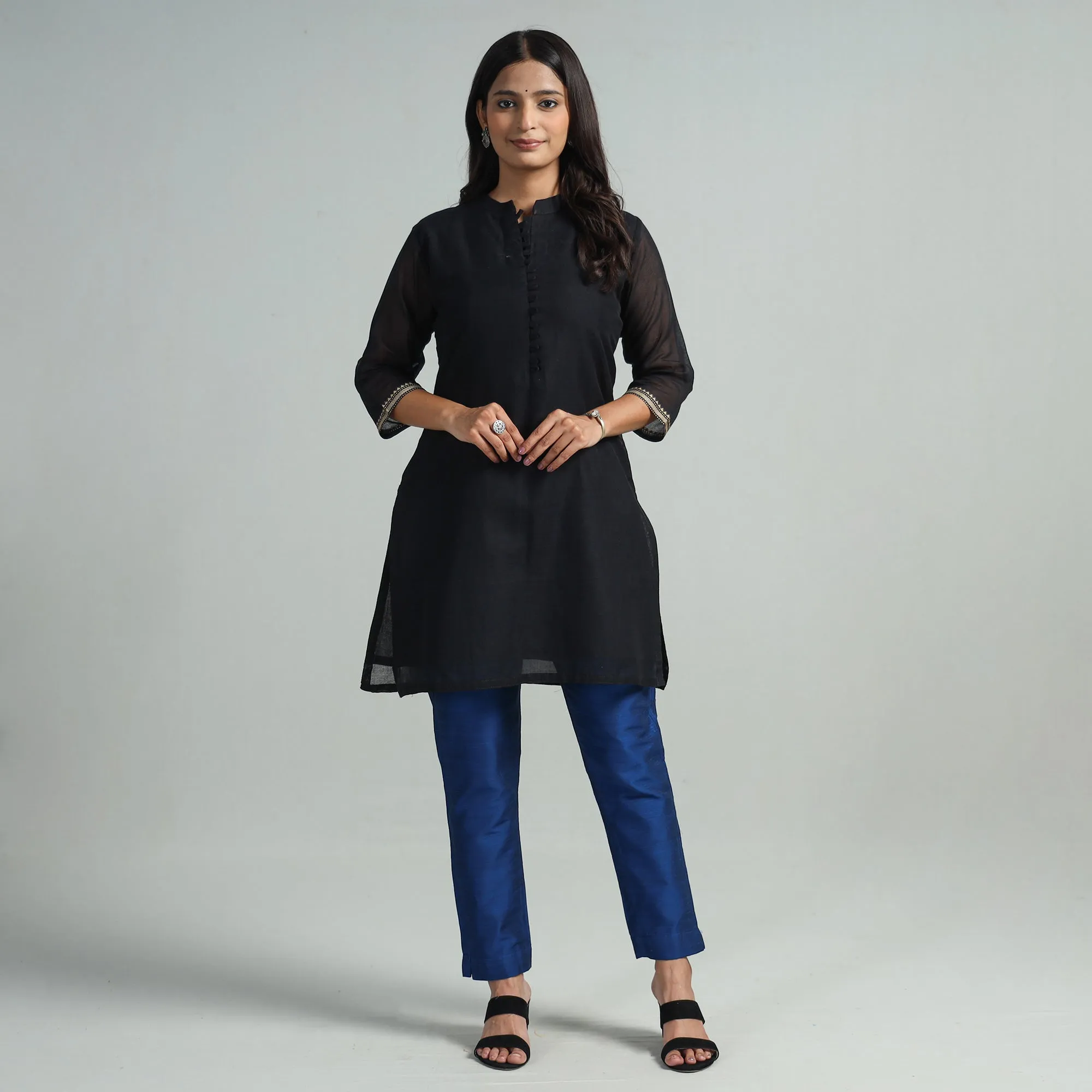 Blue - Silk Tapered Casual Pant for Women 06