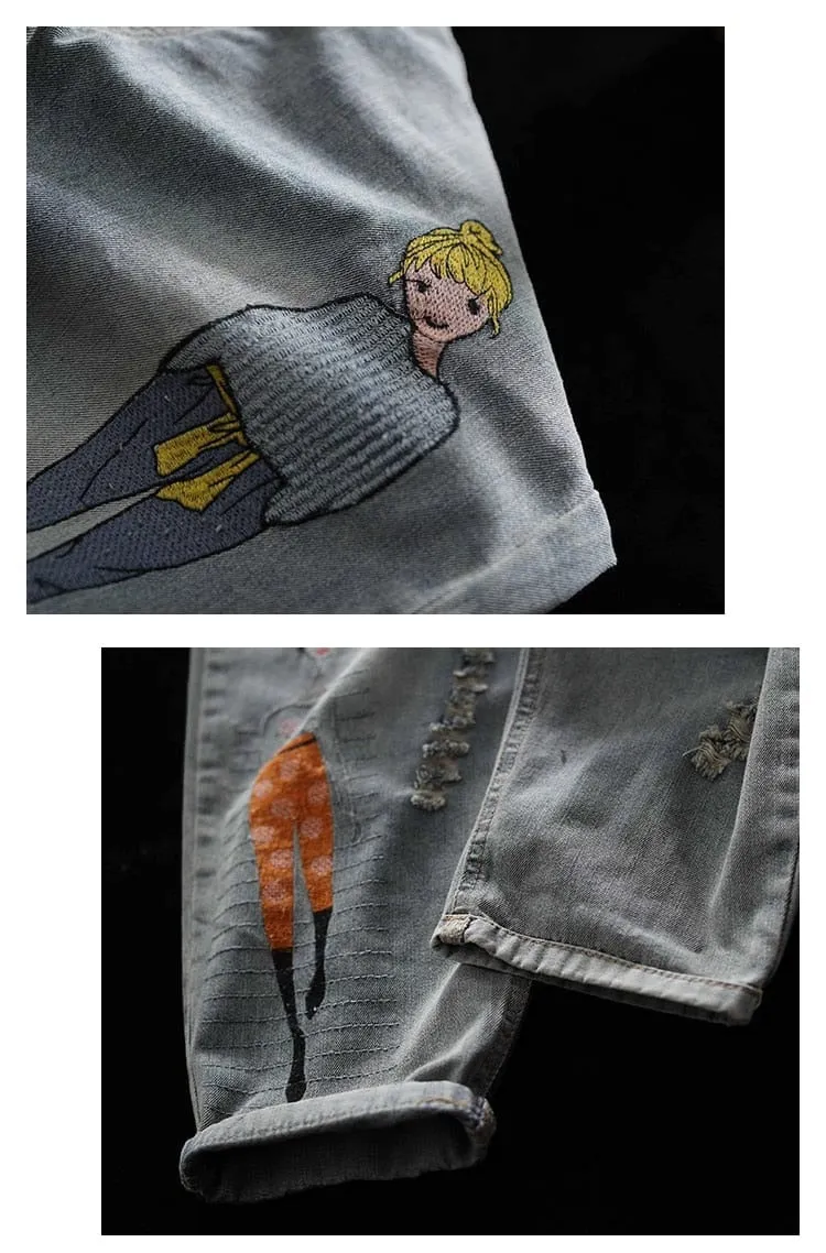 Cartoon Girls Ripped Denim Harem Jeans