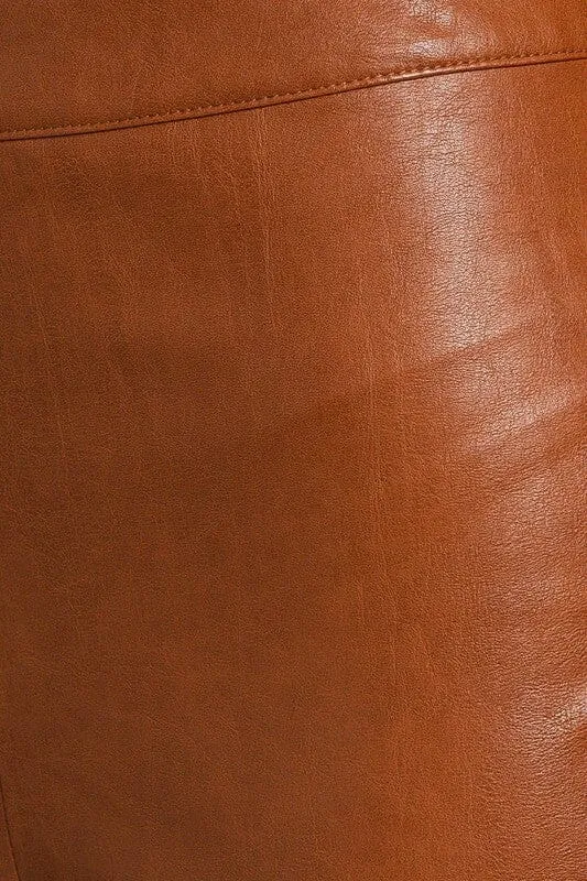 Classic Straight Leg Faux Leather Pants - Brown