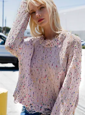 Distressed Cropped Confetti Sweater | POL