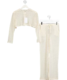 HYPHEN STORE Cream 2-piece Nude Lace Co-ord Set UK 8
