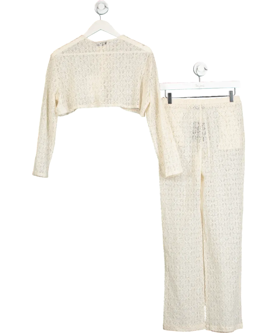 HYPHEN STORE Cream 2-piece Nude Lace Co-ord Set UK 8