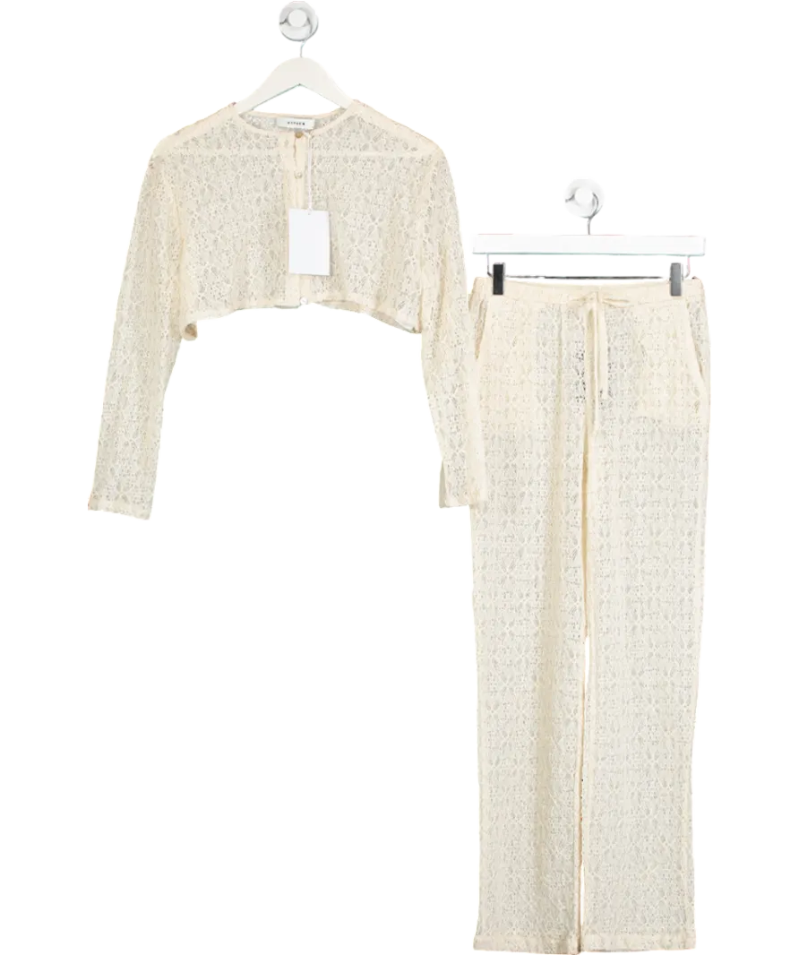 HYPHEN STORE Cream 2-piece Nude Lace Co-ord Set UK 8