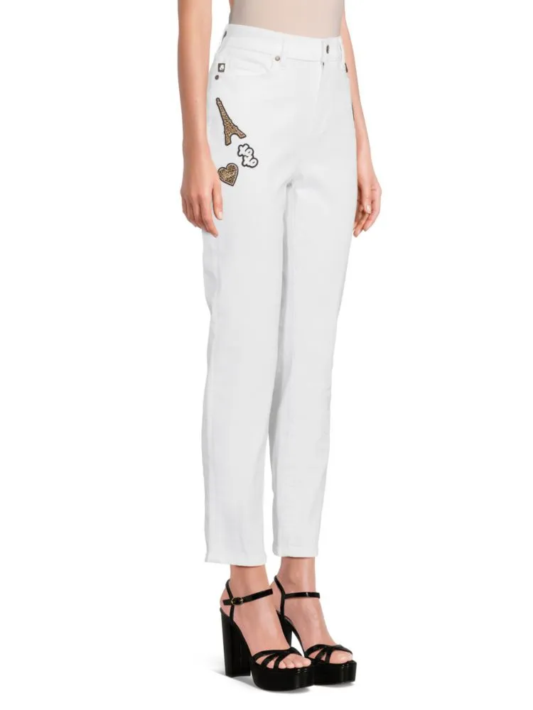 Karl Lagerfeld Paris Straight Jeans with Patch, White Denim