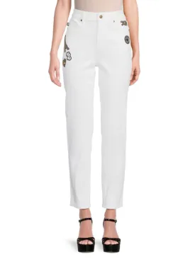 Karl Lagerfeld Paris Straight Jeans with Patch, White Denim