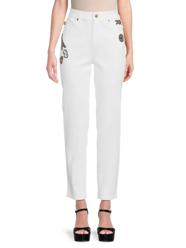 Karl Lagerfeld Paris Straight Jeans with Patch, White Denim