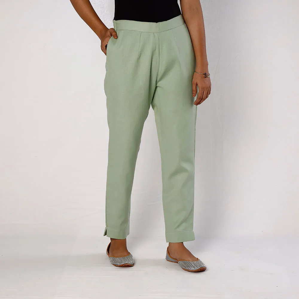 Light Green Flex Cotton Tapered Casual Pant for Women