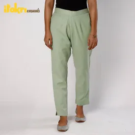 Light Green Flex Cotton Tapered Casual Pant for Women
