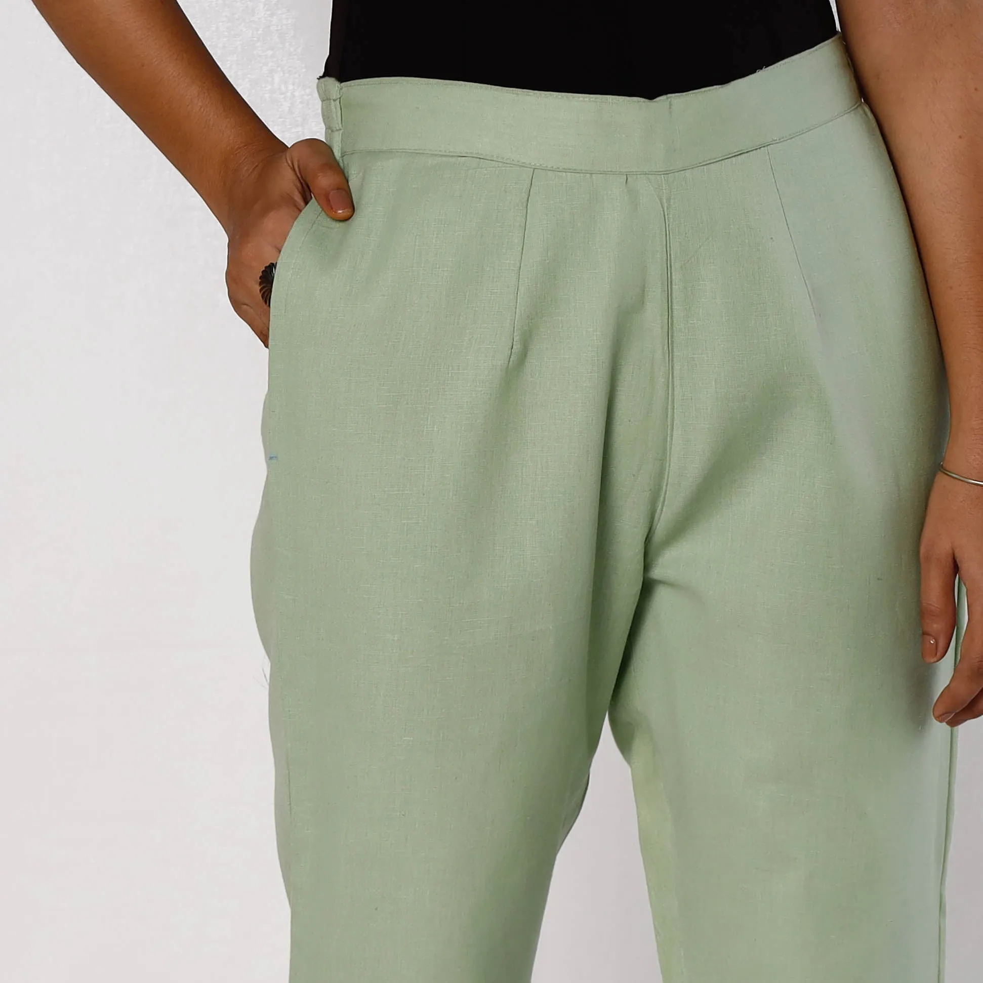 Light Green Flex Cotton Tapered Casual Pant for Women
