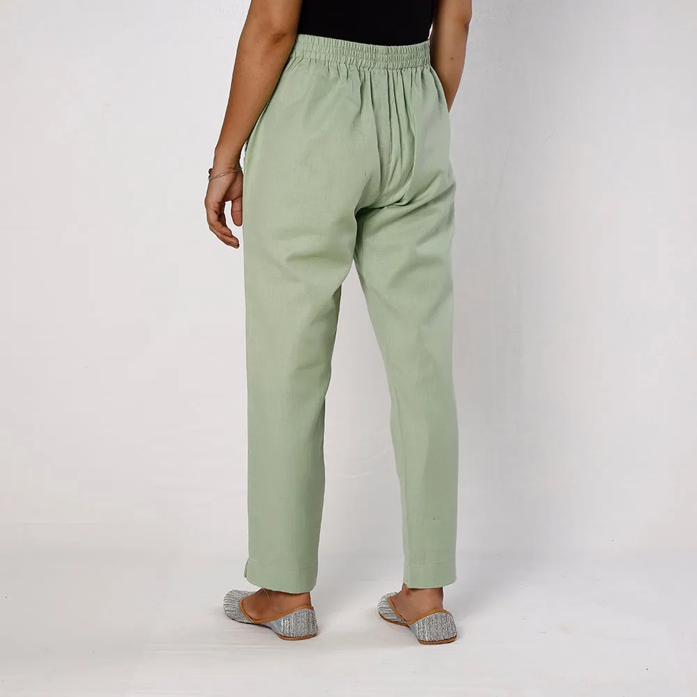 Light Green Flex Cotton Tapered Casual Pant for Women
