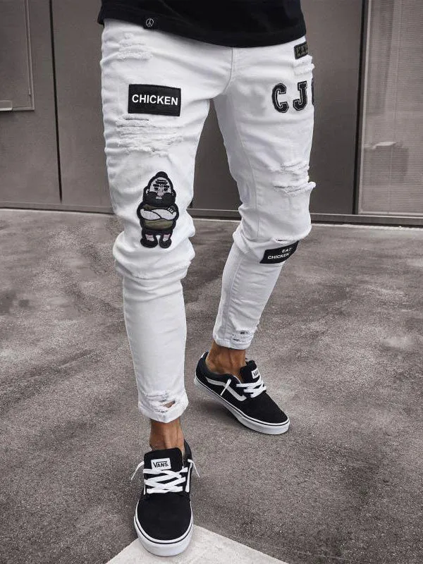 Men's Embroidered Distressed Jeans