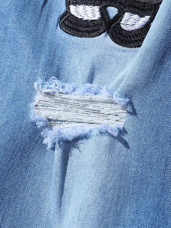 Men's Embroidered Distressed Jeans