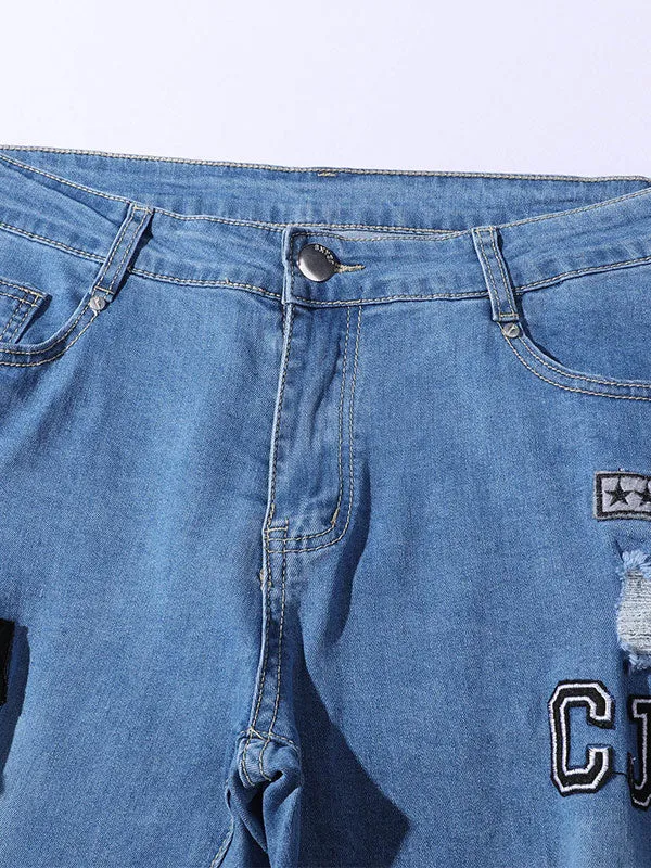 Men's Embroidered Distressed Jeans