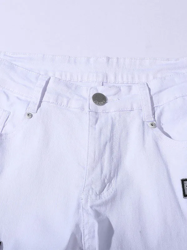 Men's Embroidered Distressed Jeans
