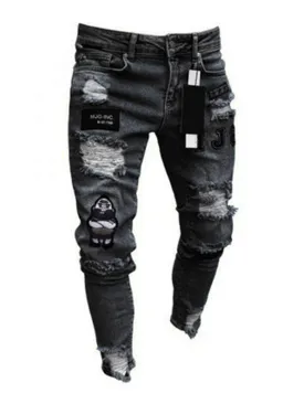 Men's Embroidered Distressed Jeans