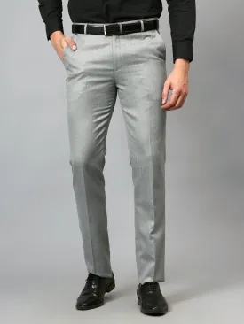 Men's Grey Self Design Non-Pleated Formal Trouser