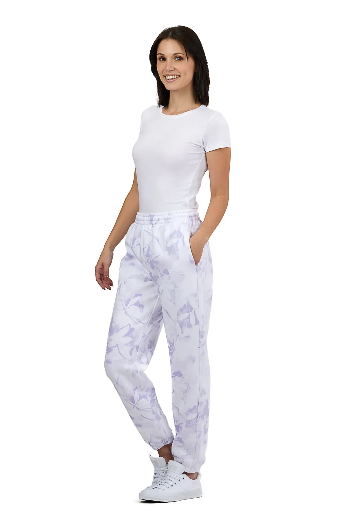 Nova premium fleece relaxed sweatpants in Lavender Floral Print