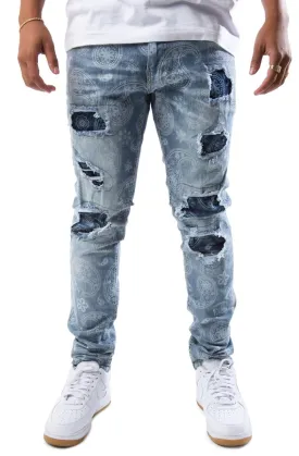 Paris Paisley Print Ripped Jeans