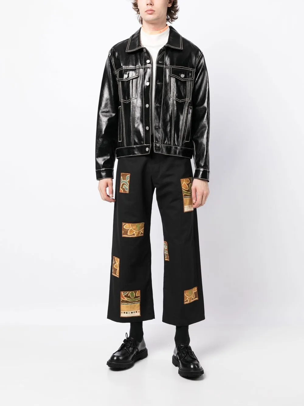 Patch-Detail Cropped Trousers