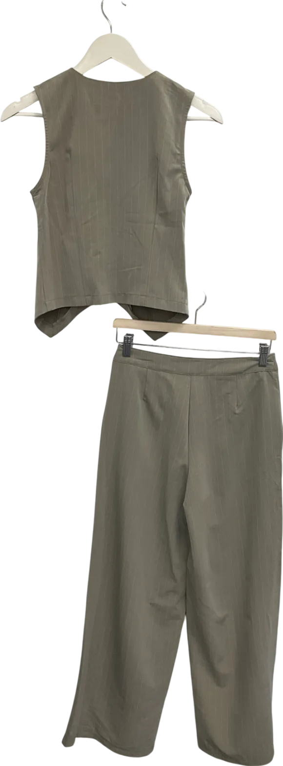 PrettyLittleThing Grey Pinstripe Tailored Waistcoat Uk 8 And Wide Leg Trousers UK 6