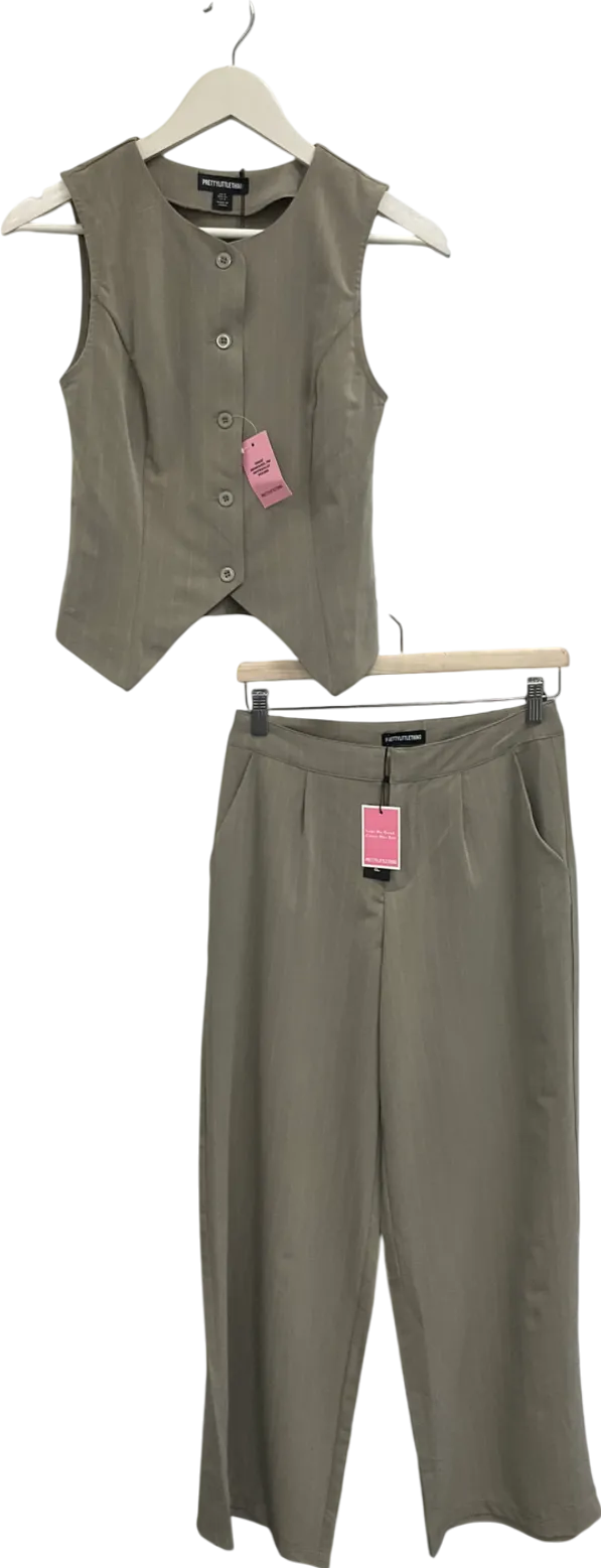 PrettyLittleThing Grey Pinstripe Tailored Waistcoat Uk 8 And Wide Leg Trousers UK 6