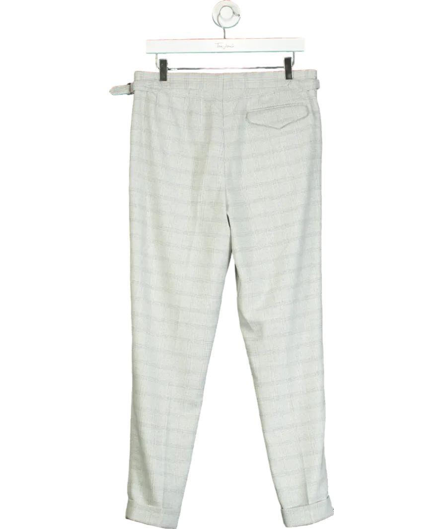 REISS Grey Slim Fit Prince Of Wales Rolled Hem Trousers W30