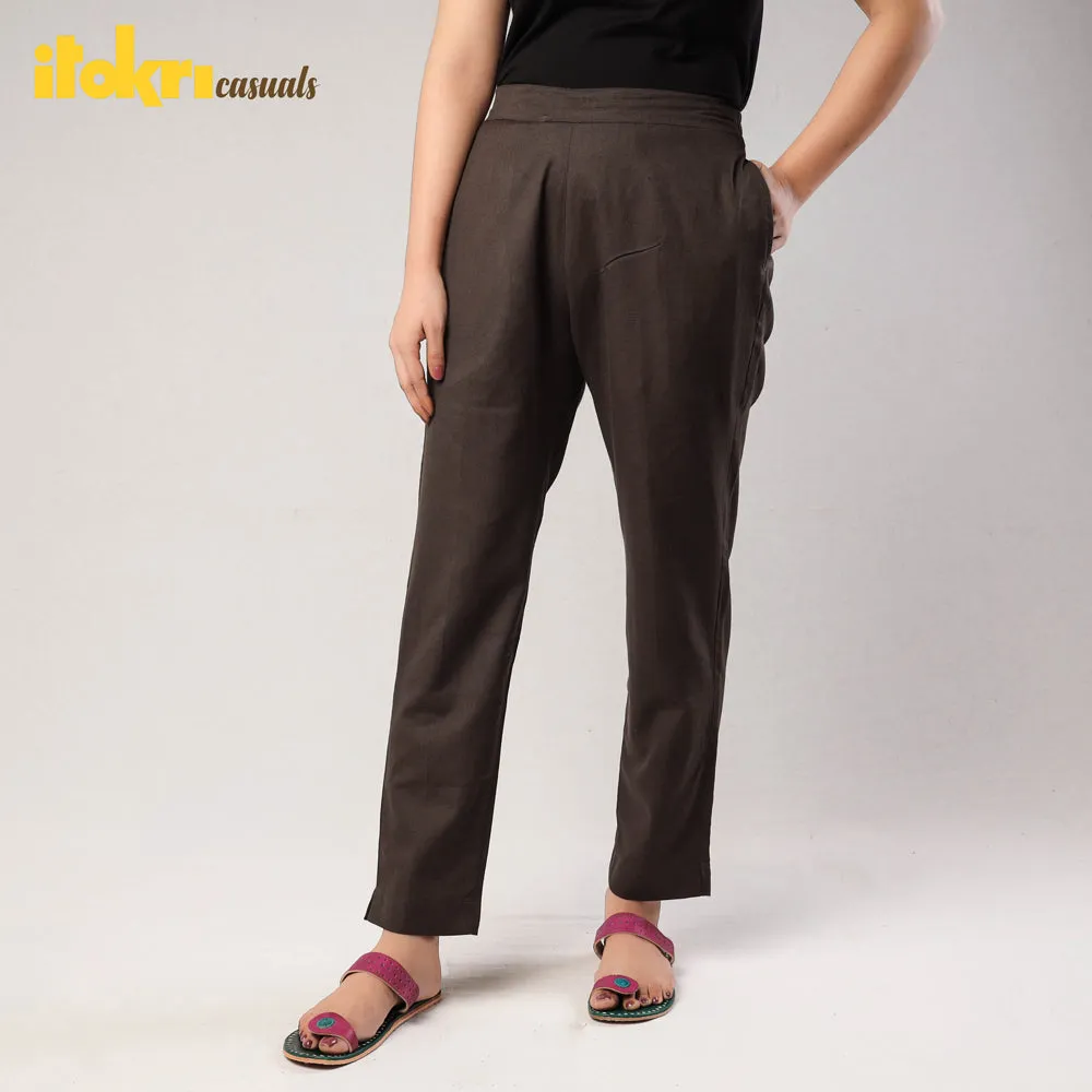 Shadow Grey - Cotton Tapered Casual Pant for Women