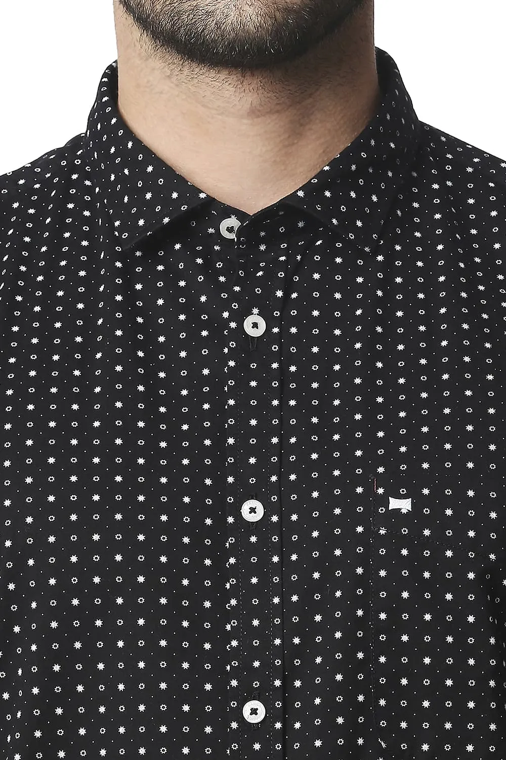 Slim Fit Twill Printed Halfsleeves Shirt