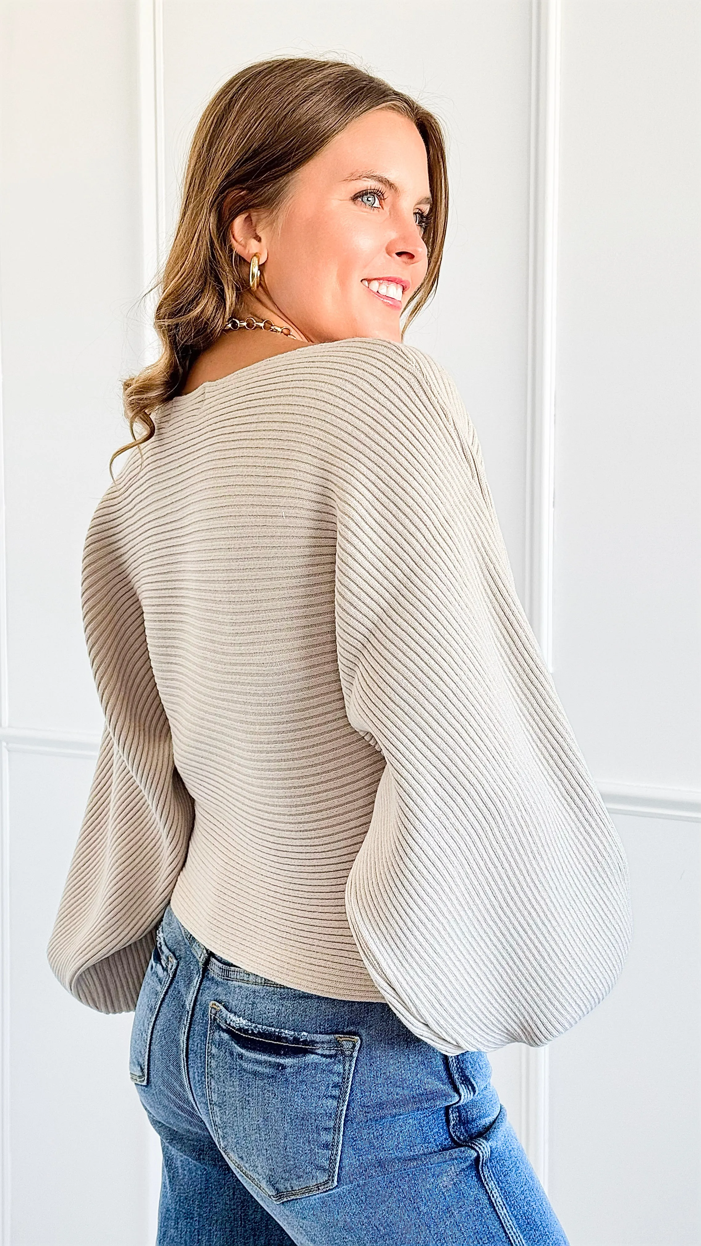 Soft Ribbed Knit Sweater - Sand Beige