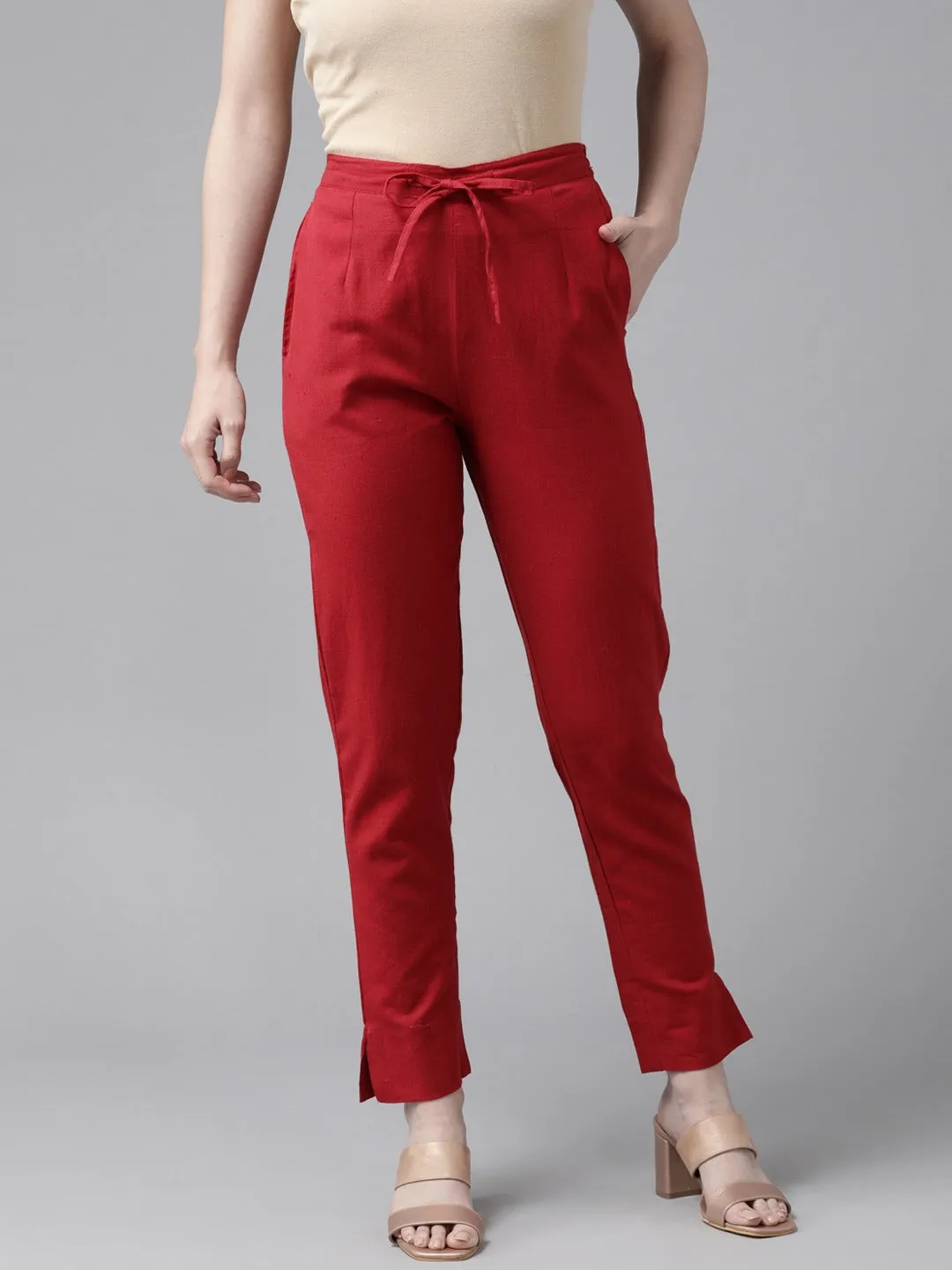 Solid Maroon Cotton Trousers