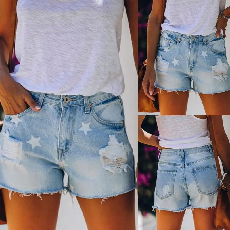 Star Pattern Frayed Denim Jeans