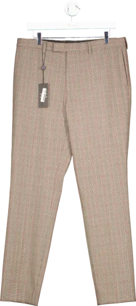 Topman Beige Check Slim Fit Trousers UK W34