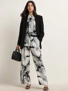 Wardrobe Ivory Abstract Design Mid-Rise Trousers
