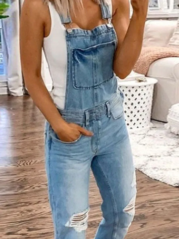 Washed Ripped Denim Overall
