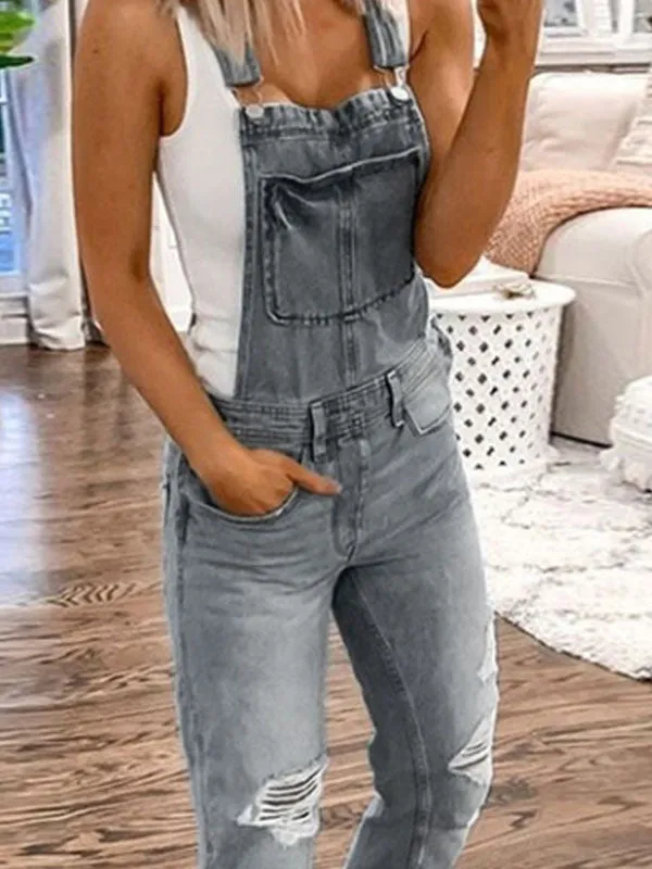 Washed Ripped Denim Overall
