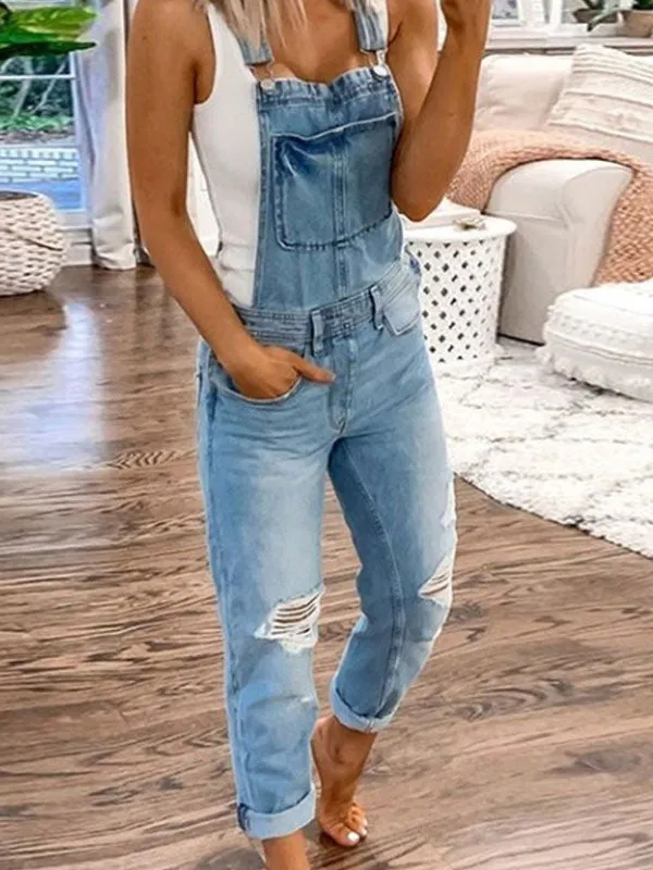 Washed Ripped Denim Overall