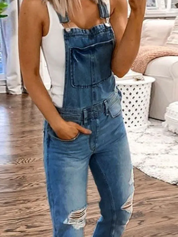Washed Ripped Denim Overall