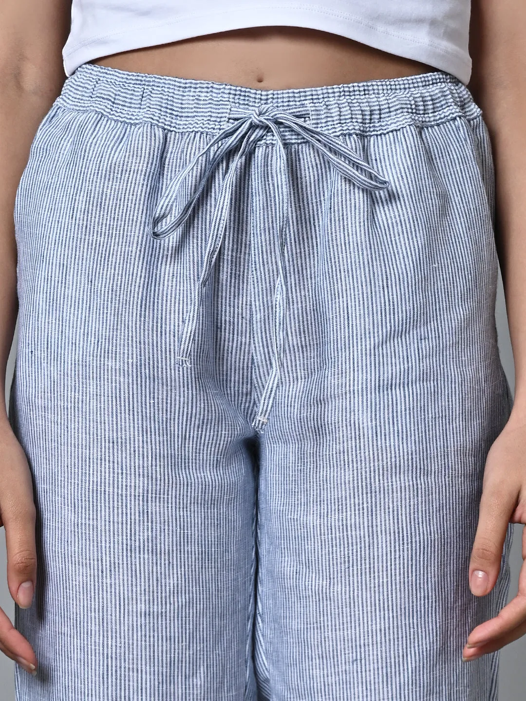 Women's White Linen Regular Fit Pant